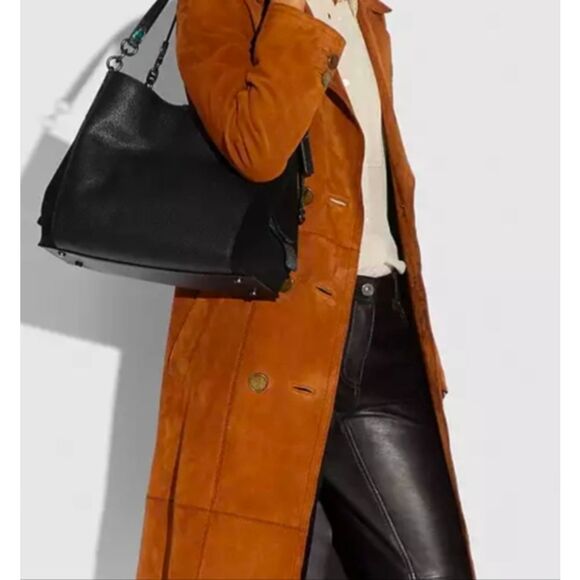 COACH Dalton ♣️Black Color Block Suede/Leather Turquoise& Black Snake Detail - Picture 15 of 17